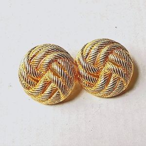 Vintage Gold quarter size roped, weaved, knotted earrings